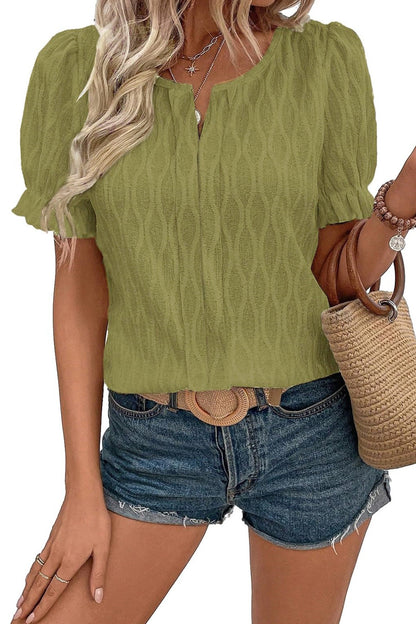 LB | Damska koszulka casualowa z bufiastym rękawem V-Neck