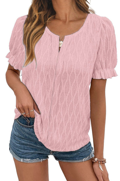 LB | Damska koszulka casualowa z bufiastym rękawem V-Neck