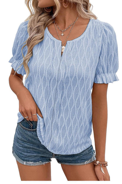 LB | Damska koszulka casualowa z bufiastym rękawem V-Neck