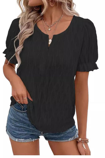 LB | Damska koszulka casualowa z bufiastym rękawem V-Neck