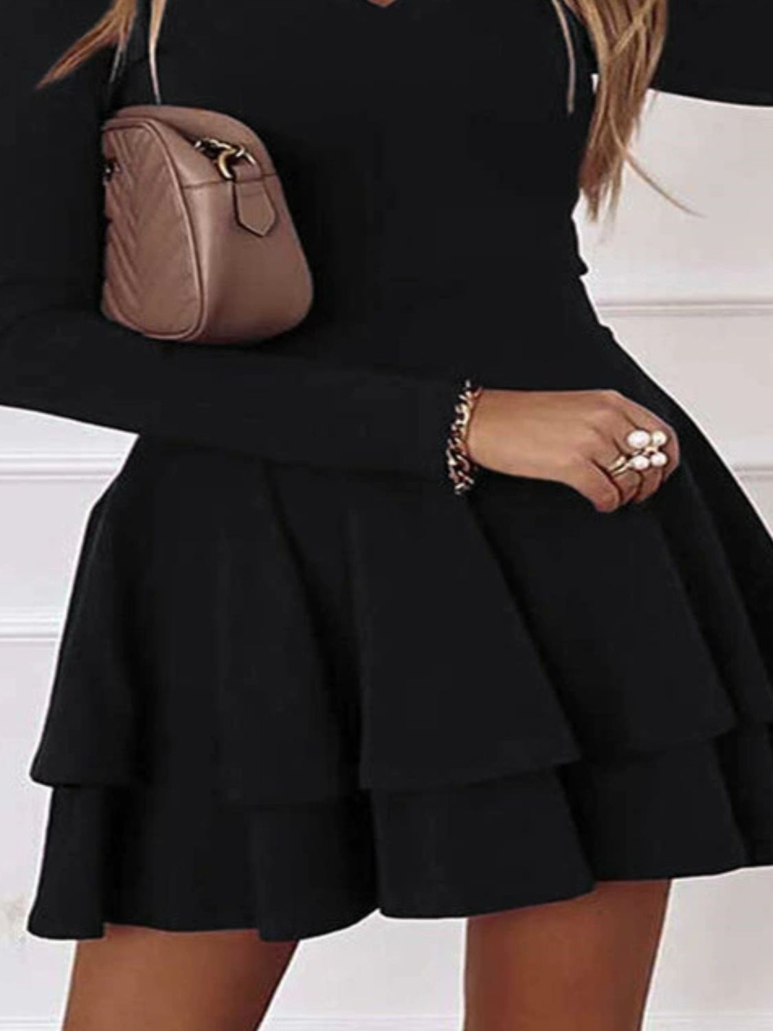 LB | Plus Size Warstwowa sukienka mini z długim rękawem V-neck