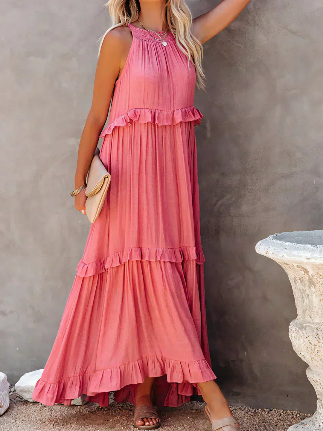 LB | Halter Ruffle Maxi Dress