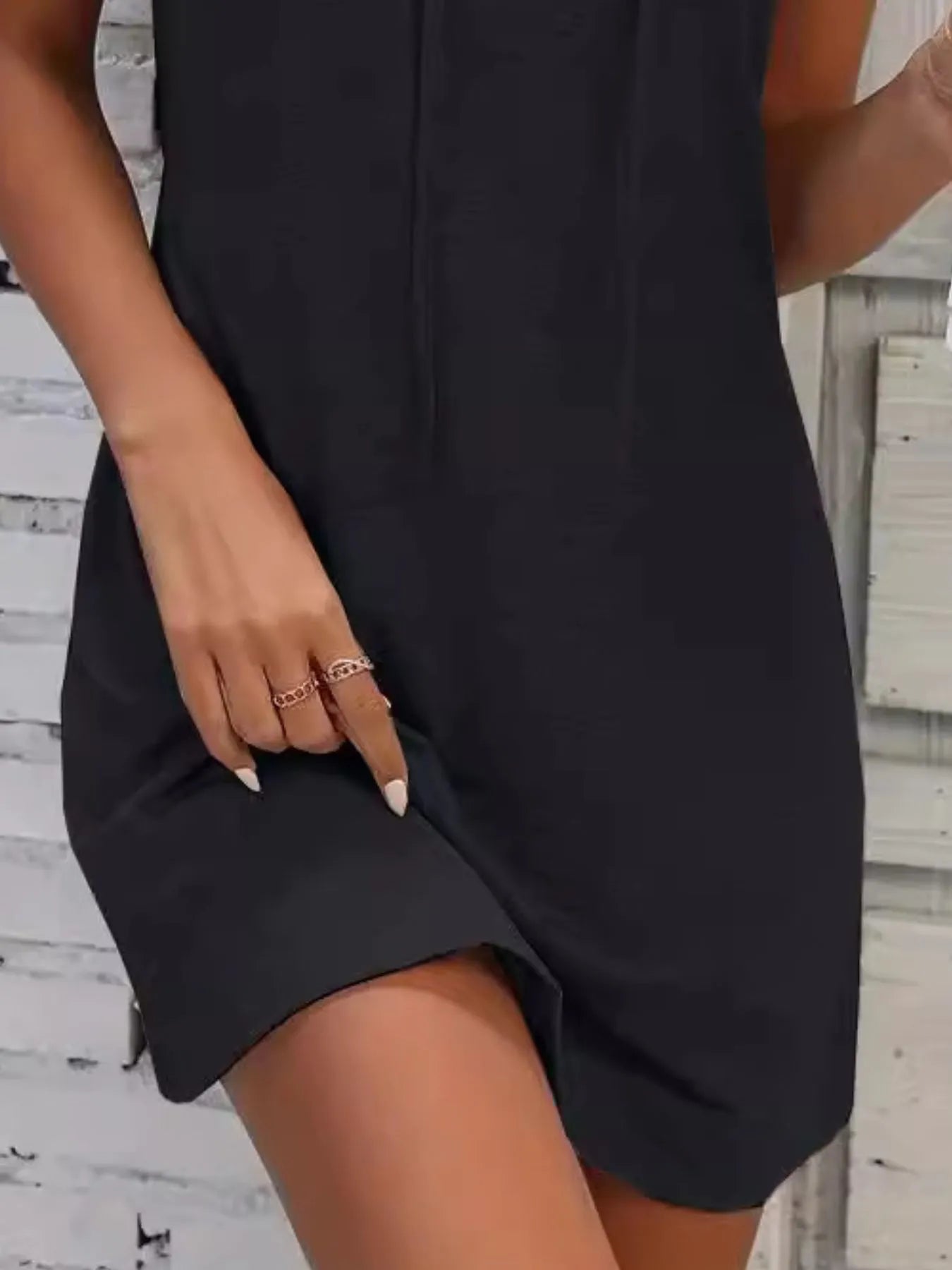 LB | Pełny rozmiar Sznurek Casualowa sukienka mini bez rękawów z kapturem Plus Size