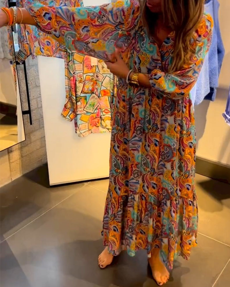 LB | Print V-neck A-line maxi dress