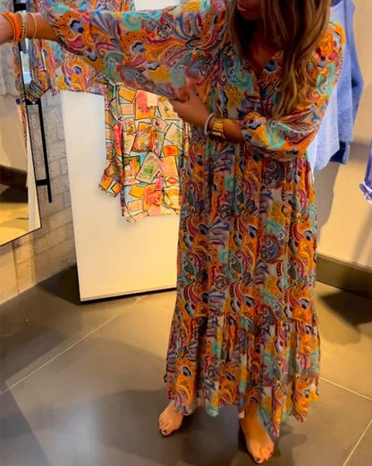 LB | Print V-neck A-line maxi dress