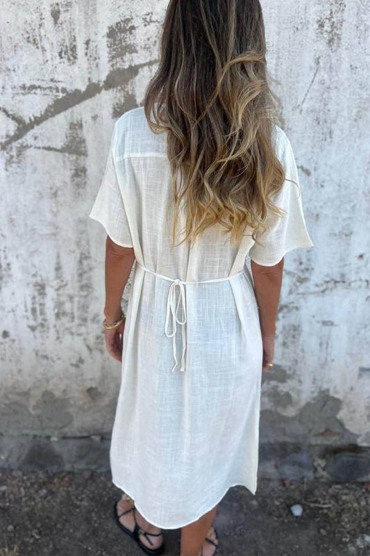 LB | Bohemian Print Lniana luźna sukienka midi