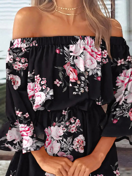 LB | Pełnowymiarowa kwiatowa sukienka mini z falbanką na ramiączkach Plus Size