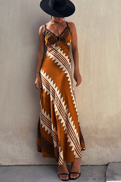 LB | Always Falling Satin Ethnic Print Smocked Back Midi Dress