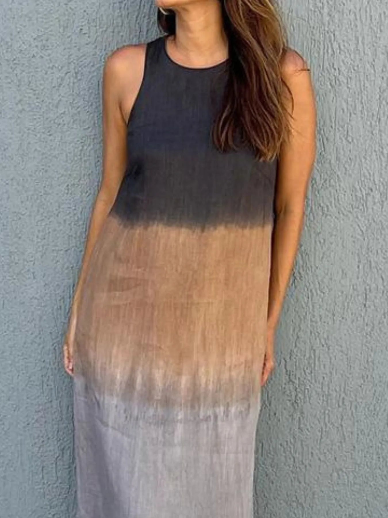 LB | Full Size Gradient Tank Midi Dress bez rękawów Plus Size