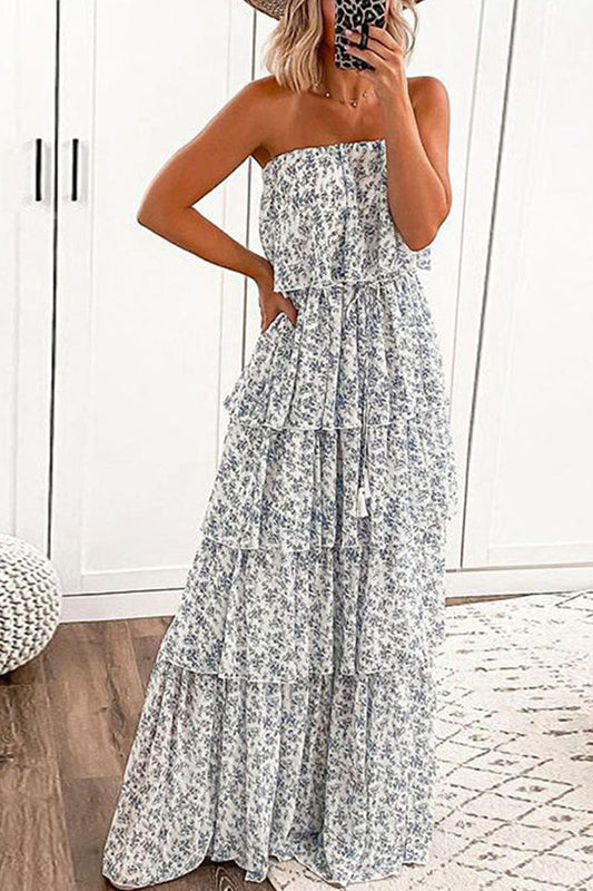 LB | Elegancka sukienka maxi bandeau z kwiatowym wzorem