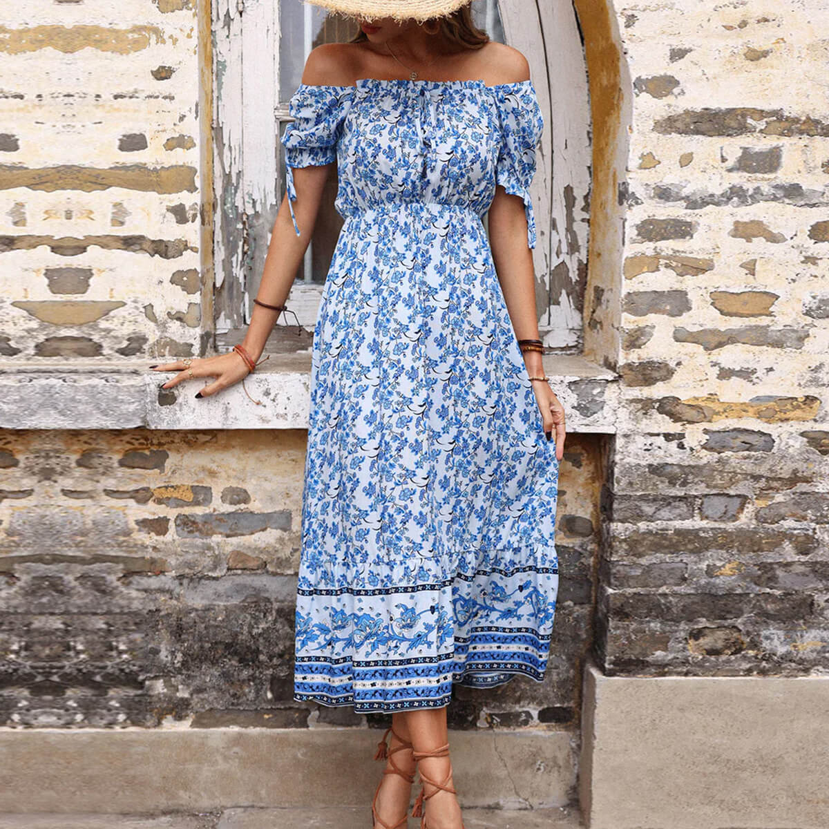LB | Alisa maxi sukienka nadruk porcelana