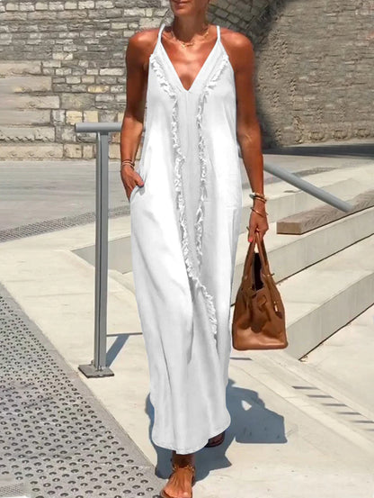 LB | Raw Edge V-neck pocket maxi dress bez rękawów