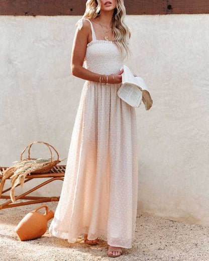 LB | Boho Spaghetti Strap Square Neck Polka Dot Flare Beach Maxi Dress