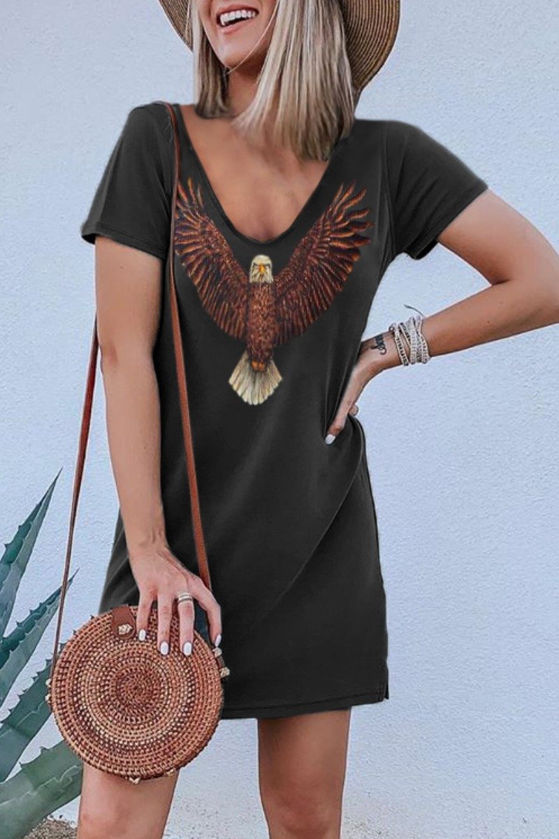 LB | Casual Basic Print Czarna sukienka mini (3 kolory)