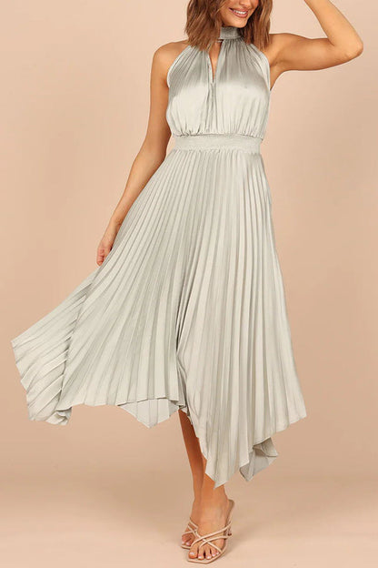 LB | Luxe Look Satin Pleated Halter Elastyczna sukienka midi w talii