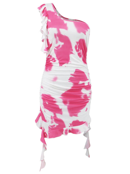 LB | Marszczona sukienka mini na jedno ramię w kolorze tie-dye