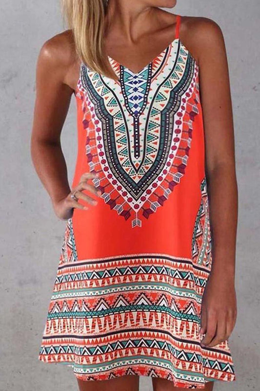 LB | Tribal Print Spaghetti Strap Casual Wear Midi Dress