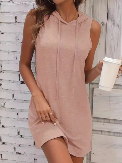 LB | Pełny rozmiar Sznurek Casualowa sukienka mini bez rękawów z kapturem Plus Size
