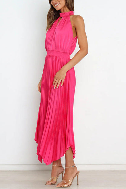 LB | Luxe Look Satin Pleated Halter Elastyczna sukienka midi w talii