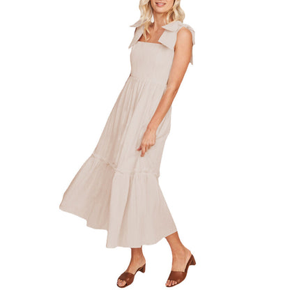 LB | Ladies One Colour Tie Shoulder Ruffle Hem Maxi Dress