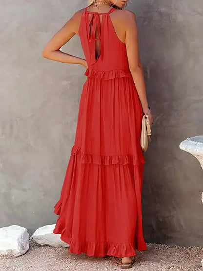 LB | Halter Ruffle Maxi Dress