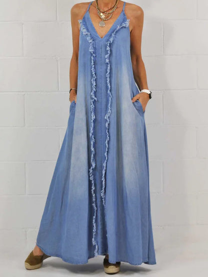 LB | Raw Edge V-neck pocket maxi dress bez rękawów
