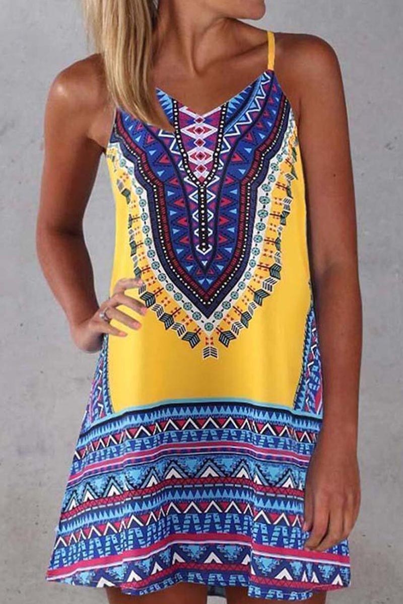 LB | Tribal Print Spaghetti Strap Casual Wear Midi Dress