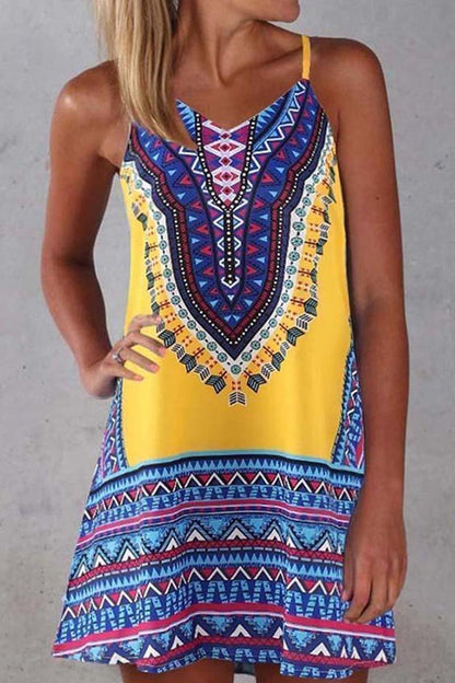 LB | Tribal Print Spaghetti Strap Casual Wear Midi Dress