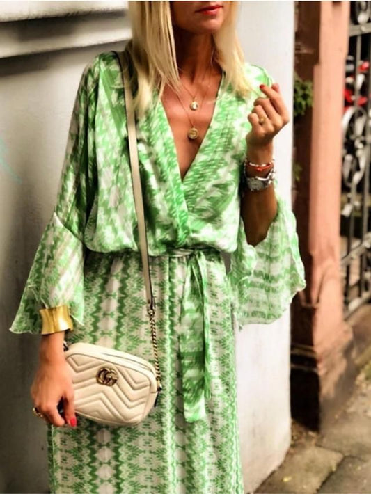 LB | Boho Print V-Neck Maxi Dress