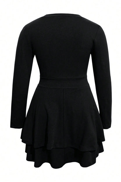 LB | Plus Size Warstwowa sukienka mini z długim rękawem V-neck
