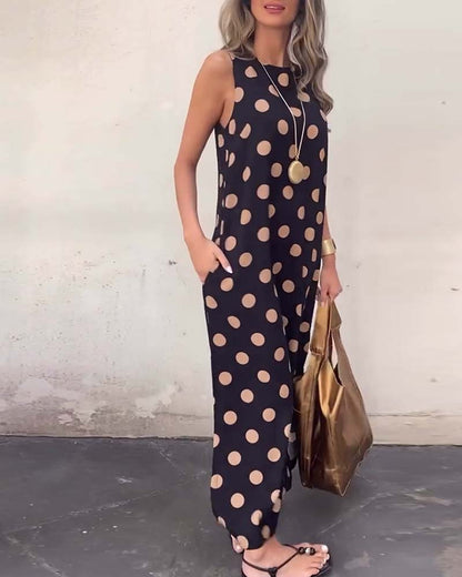 LB | Sukienka bez rękawów z rozcięciem w kropki Maxi Dress