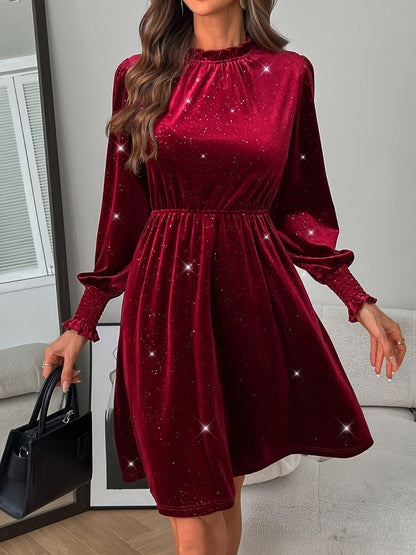 LB | Glitter Mock Neck Sukienka mini z długim rękawem