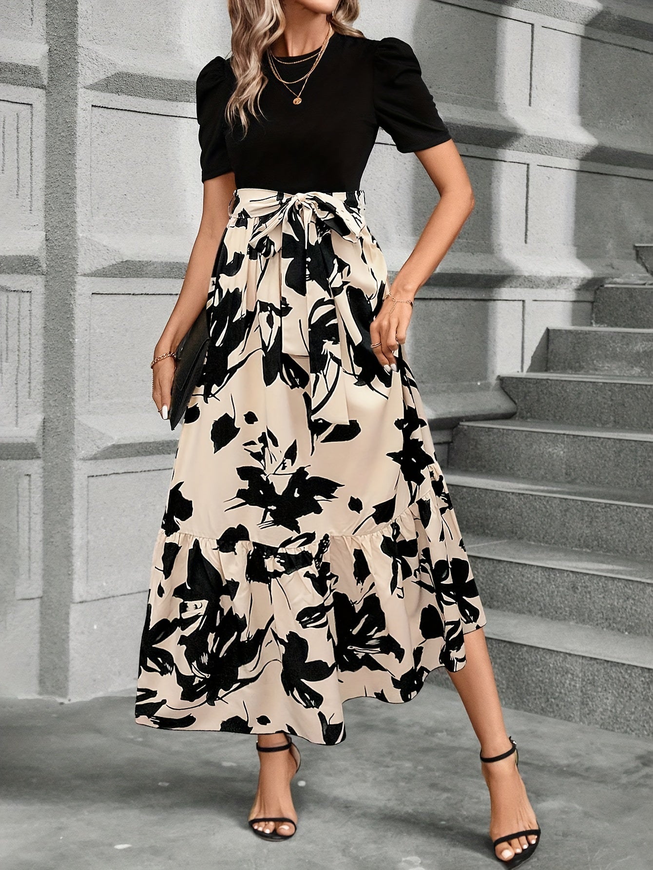 LB | Noir Bloom sukienka maxi z paskiem