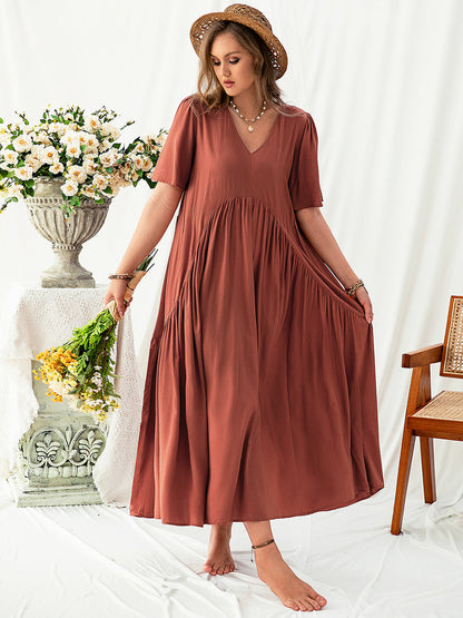 LB | Plus Size V-neck flutter sleeve midi dress