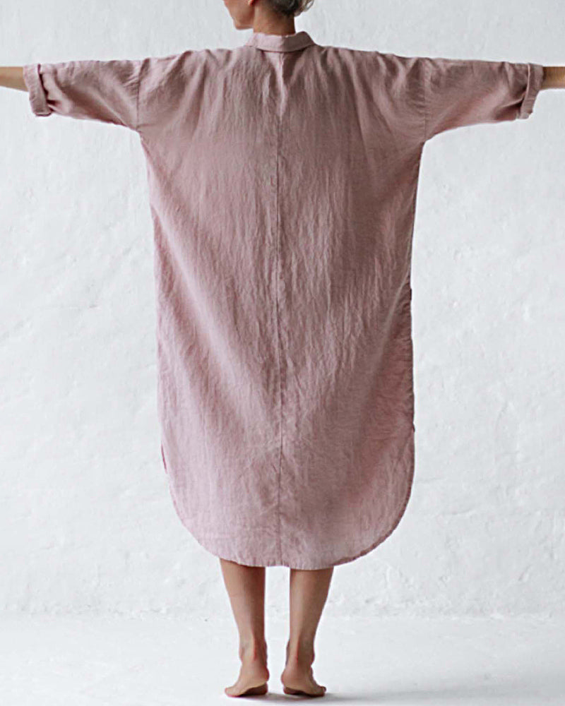 LB | Casual Button Raglan Long Sleeve Pockets Loose Shirt Dress Lounge Midi Dresses Beach Cover Up