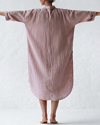 LB | Casual Button Raglan Long Sleeve Pockets Loose Shirt Dress Lounge Midi Dresses Beach Cover Up