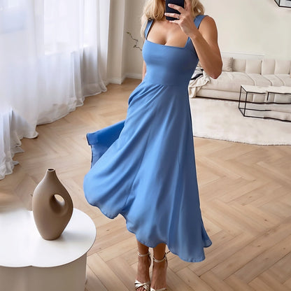 LB | Damska sukienka midi - Slim fit - Kwadratowy dekolt - Rozkloszowany dół