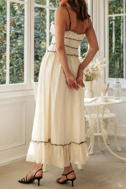 LB | Sukienka midi cami z falbanką wiązana z przodu
