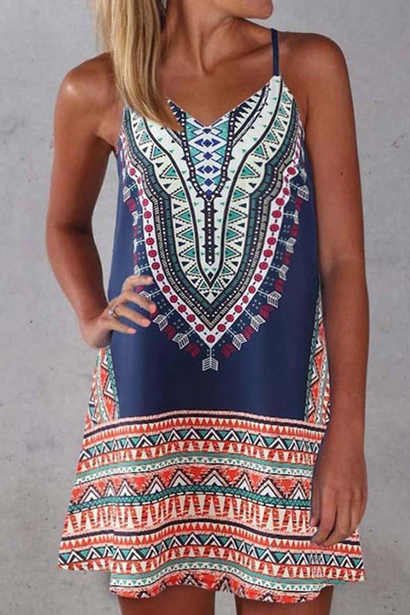 LB | Tribal Print Spaghetti Strap Casual Wear Midi Dress