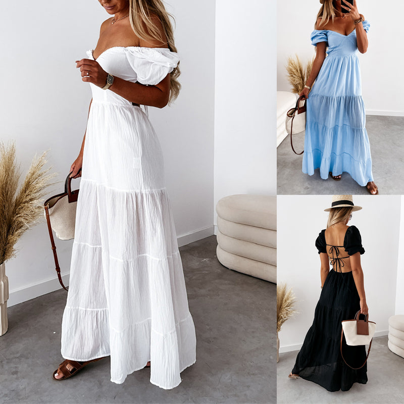 LB | letnia moda bohemy plaża bez ramiączek elegancka sukienka maxi