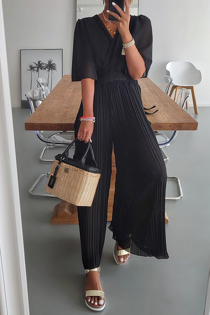 LB | Kombinezon Delightful Day Smocked waist z plisowaną szeroką nogawką