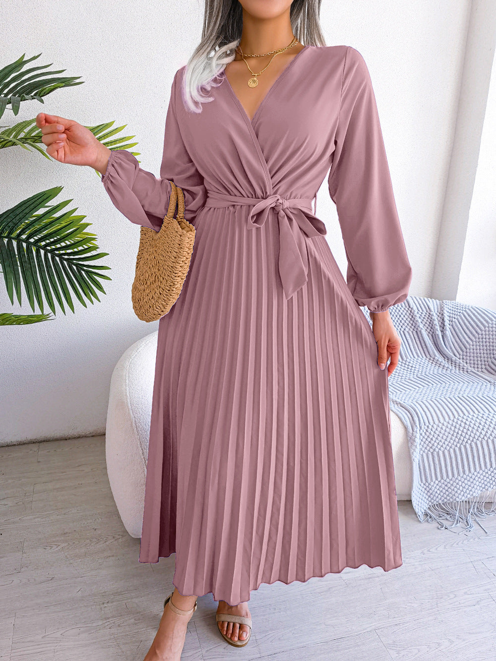 LB | Moda Elegancka plisowana sukienka maxi