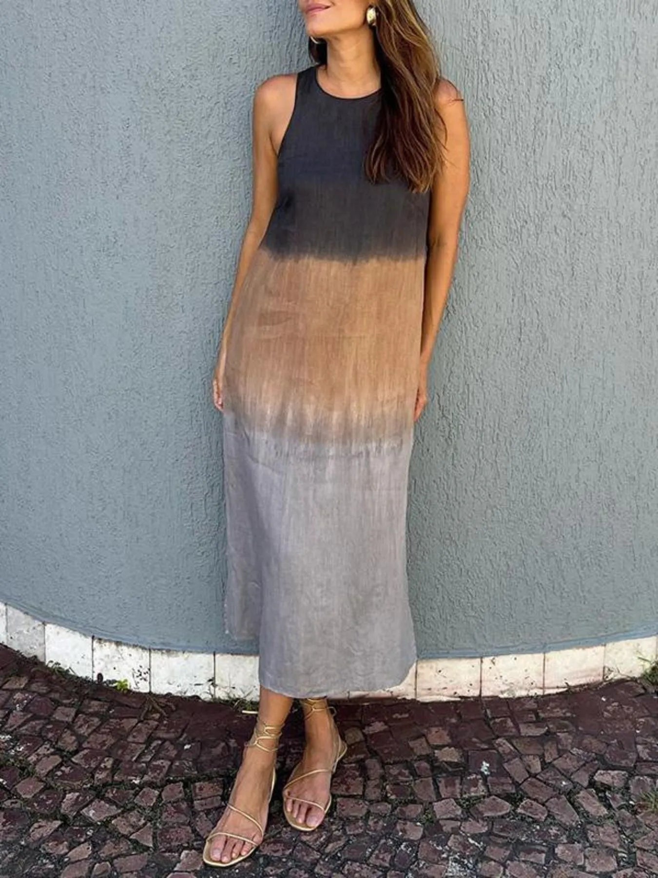 LB | Full Size Gradient Tank Midi Dress bez rękawów Plus Size