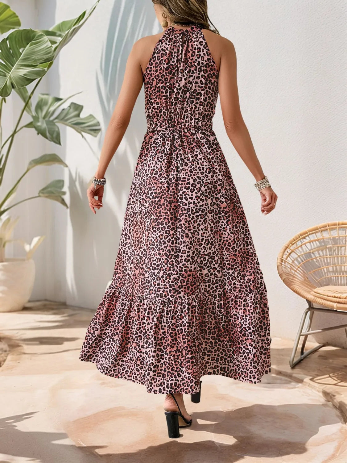 LB | Butterfly Leopard Grecian Neck Maxi Dress