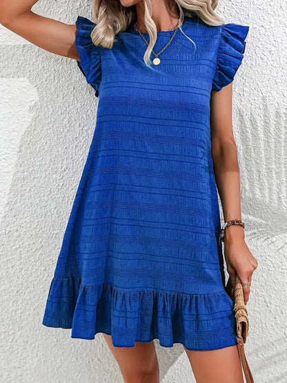 LB | Full Size Wzorzysta mini sukienka plus size z marszczonymi rękawami