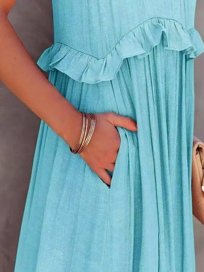 LB | Halter Ruffle Maxi Dress
