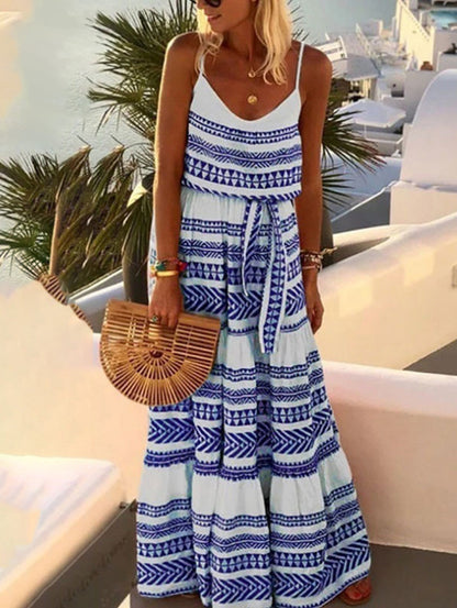 LB | Czerwona sukienka maxi Boho Geo z dekoltem V