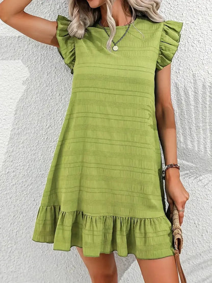 LB | Full Size Wzorzysta mini sukienka plus size z marszczonymi rękawami