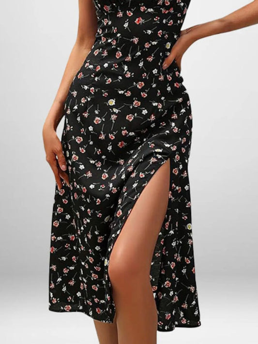 LB | Full Size Slit Printed Cami Midi Dress Plus Size