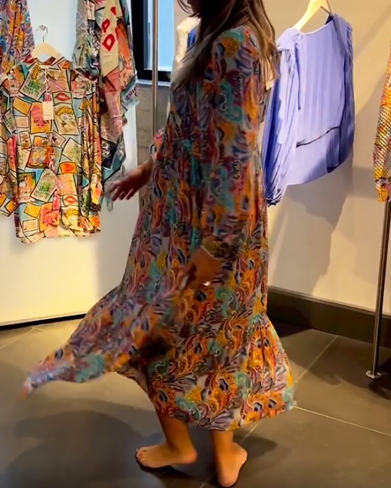 LB | Print V-neck A-line maxi dress